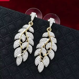 EverTrue White Diamond Accent Leaf Earrings in 18K YG Plated and Platinum Bond